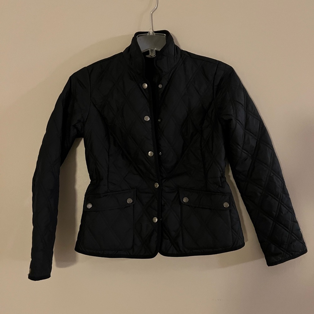 Women’s Small Eddie Bauer Quilted Lightweight Black Jacket With Metal Snaps